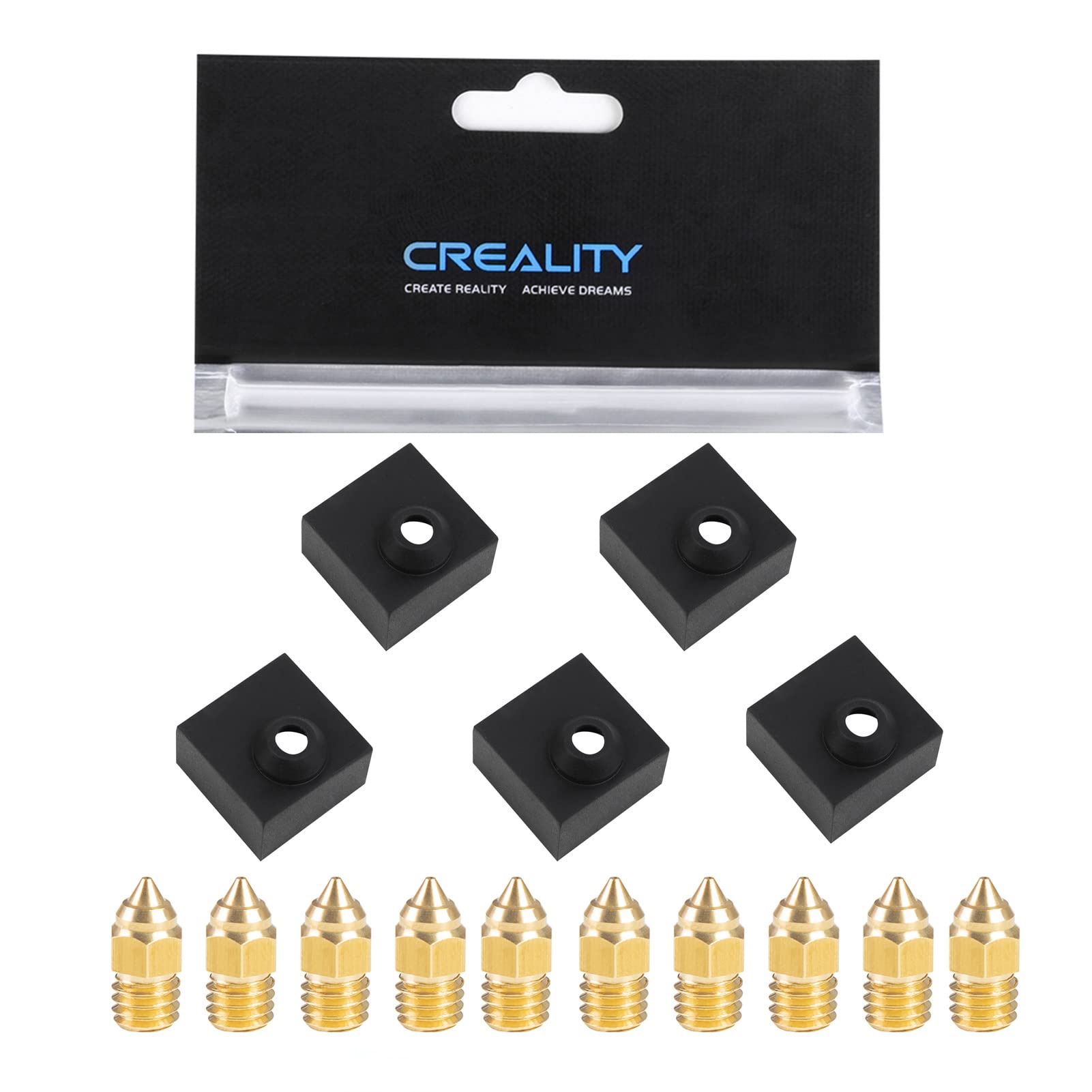 Creality Original 5Pcs Heater Block Silicone Cover With 10Pcs 0.4Mm Nozzles, Silicone Sock For Ender 3/Ender 3 V2/Ender 3 Pro/En